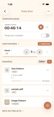 Tela de detalhes do projeto no cromu com contadores de pontos, timer e info de fios