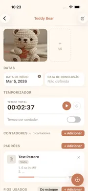 Tela de detalhes do projeto no cromu com contadores de pontos, timer e info de fios