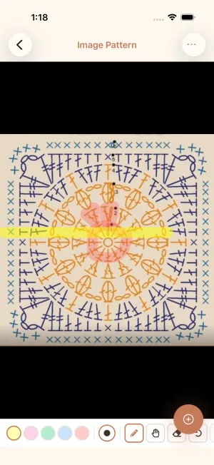 cromu pattern viewer with a crochet chart marked up row by row using the drawing overlay