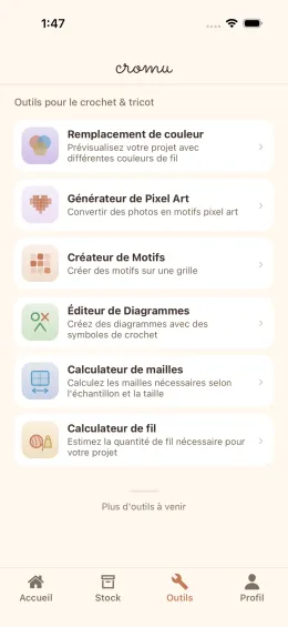 Outils créatifs de cromu incluant générateur de pixel art et concepteur de motifs
