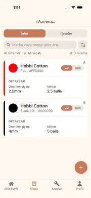 cromu uygulama iplik ve iğne deposu envanter yönetimi ekranı