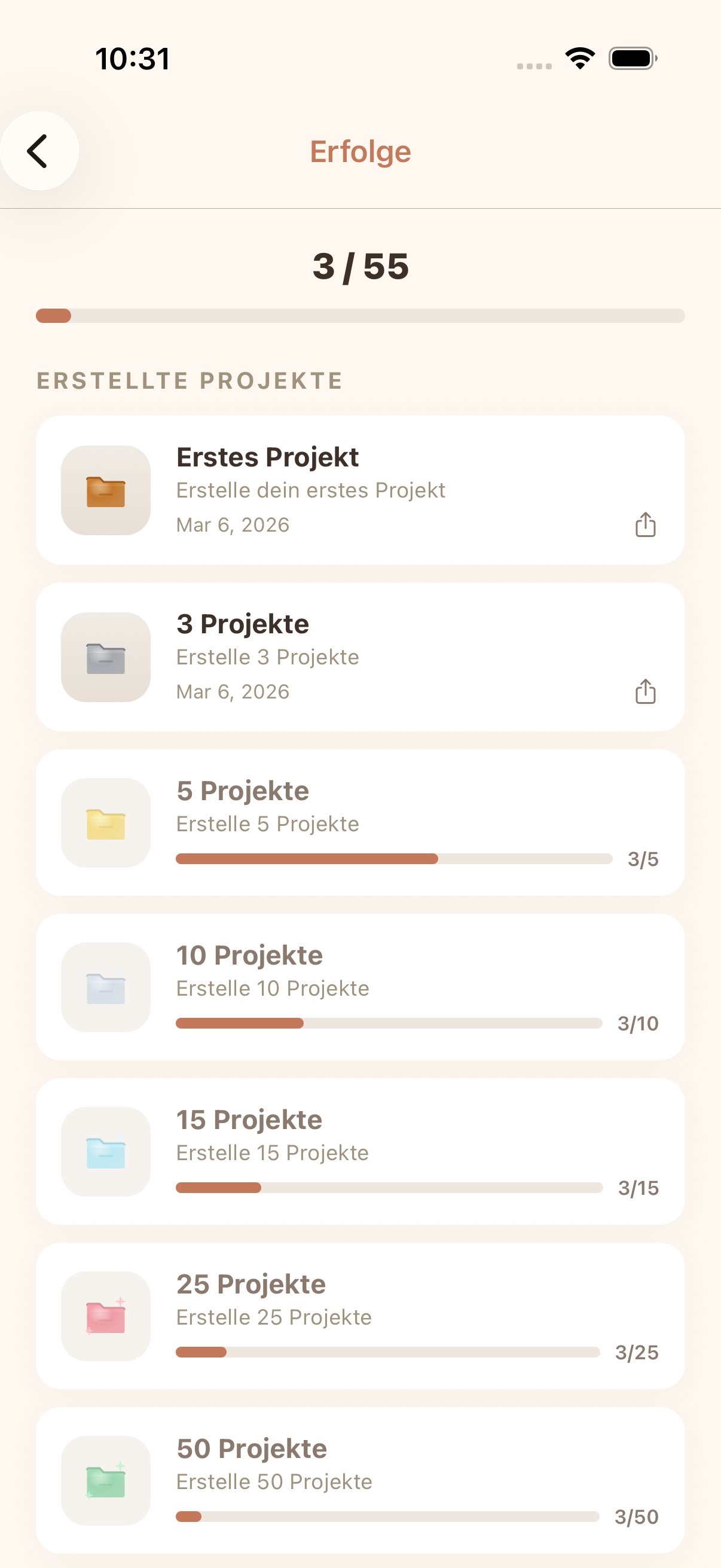 cromu Häkel-Tracker App mit Erfolgsabzeichen, Aktivitäts-Heatmap und Handarbeitsstatistiken