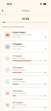 cromu App Erfolge-Bildschirm mit freigeschalteten Abzeichen und Fortschritt