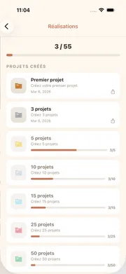 Écran des succès de cromu montrant les badges débloqués et la progression