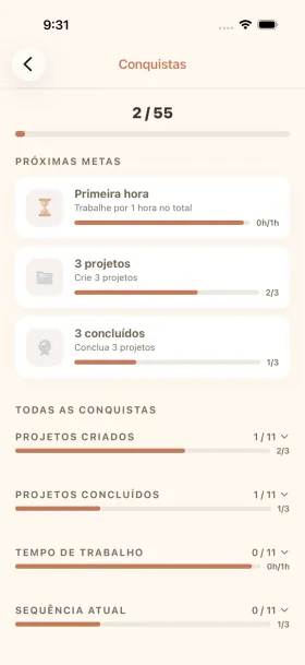 App cromu de rastreador de crochê mostrando emblemas de conquistas, mapa de atividades e estatísticas de artesanato