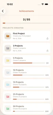 cromu app achievements screen showing unlocked badges and progress