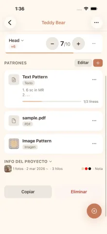 Panel de información del proyecto de la app cromu, plegado y desplegado