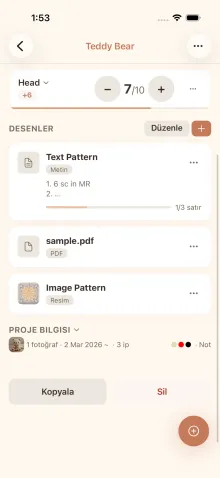 cromu uygulamasında proje bilgileri paneli - katlanmış ve açılmış hali