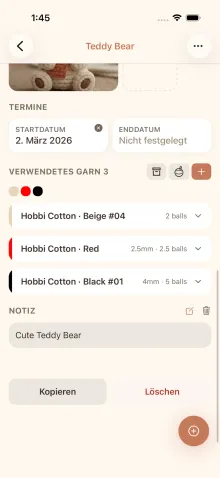 Projektinfo-Bereich der cromu App, eingeklappt und ausgeklappt